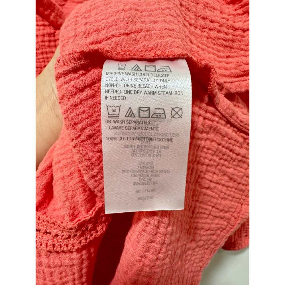 Belle Beach Kim Gravel Coral Pink Cotton Gauze Crochet Trim Blouse Top Medium - Picture 5 of 5